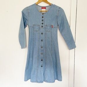 Vintage 90’s ESPRIT kids denim button up dress size‎ 12 a line light wash